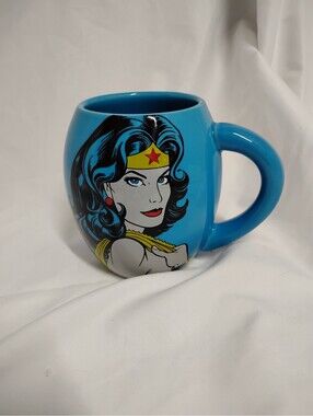 Vintage DC Comics Wonder Woman Vandor Products Oval Blue Coffee Mug (Excellent)